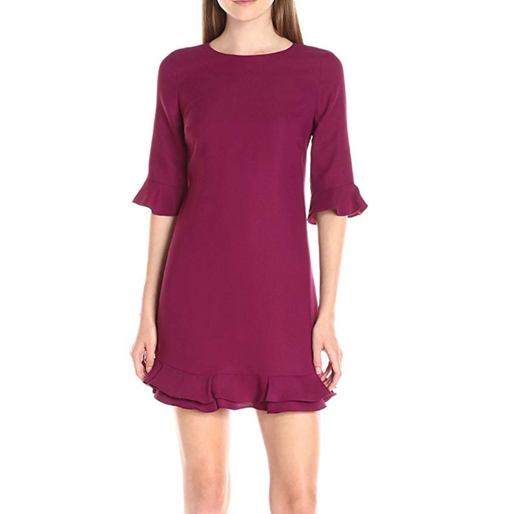 CeCe “Kate” ruffle trim shift dress